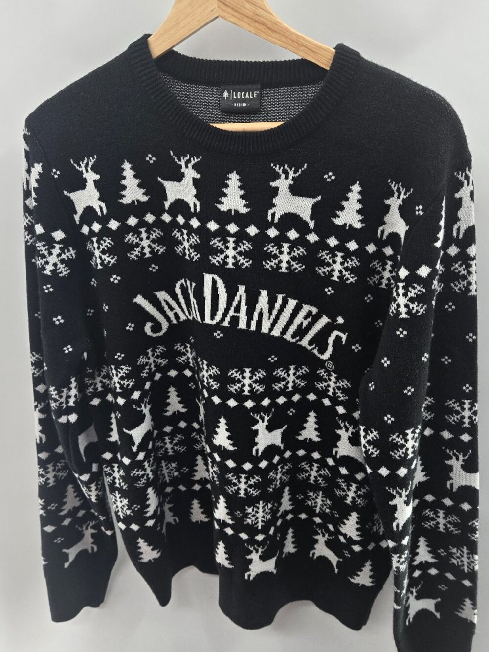Locale Jack Daniel's Black Reindeer Knit Ugly Christmas Holiday Sweater Medium